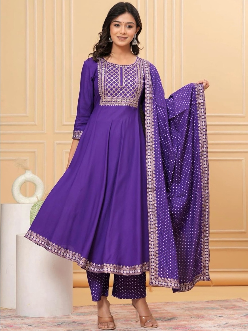 Purple and Gold Kurta Set with Dupatta